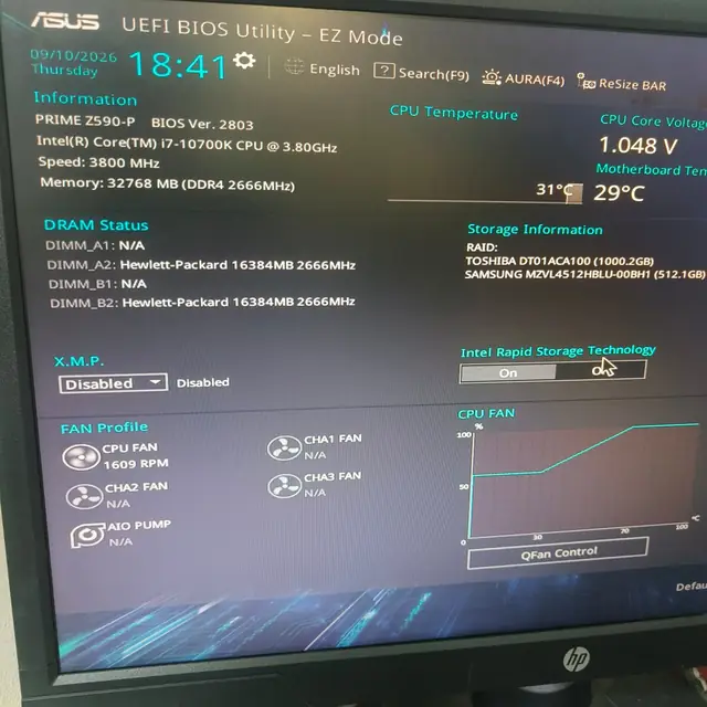 ASUS prime Z590 p BIOS EZ mode Core I7 10700K