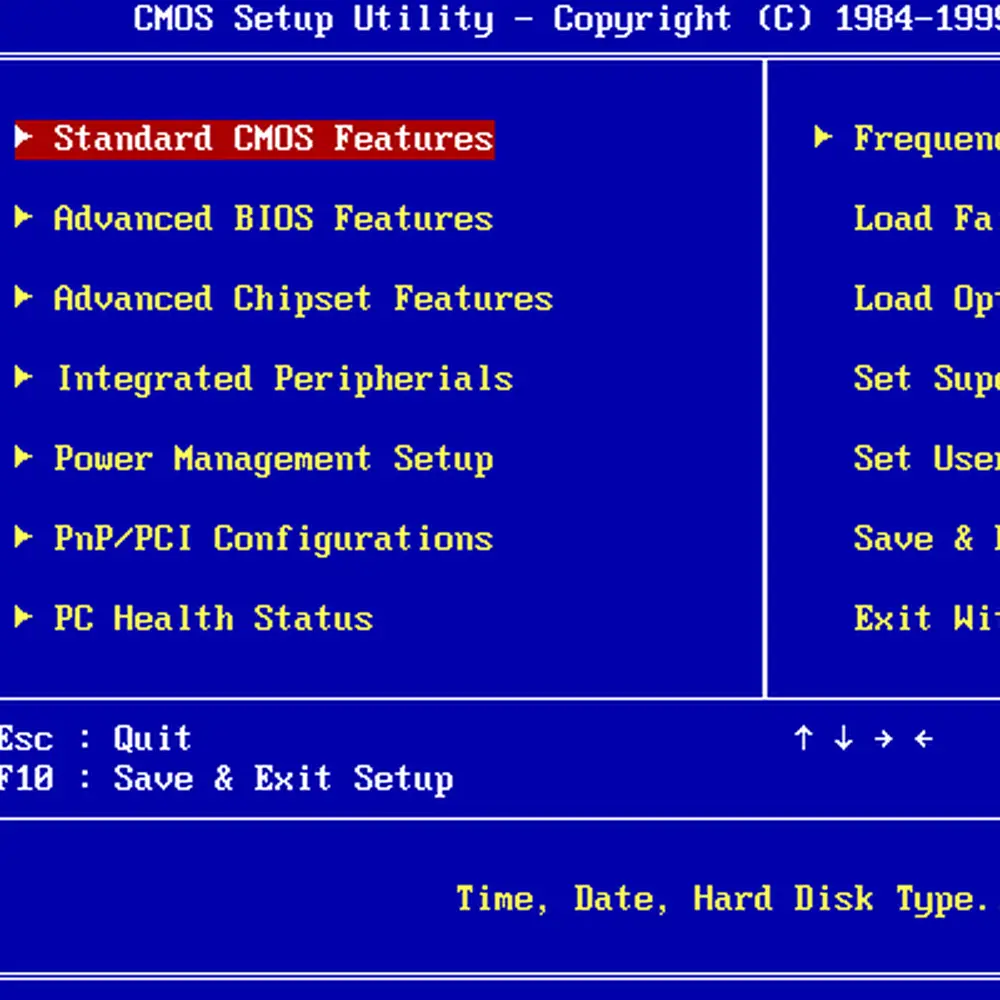 Legacy 16-bit text-mode Award BIOS setup utility screen