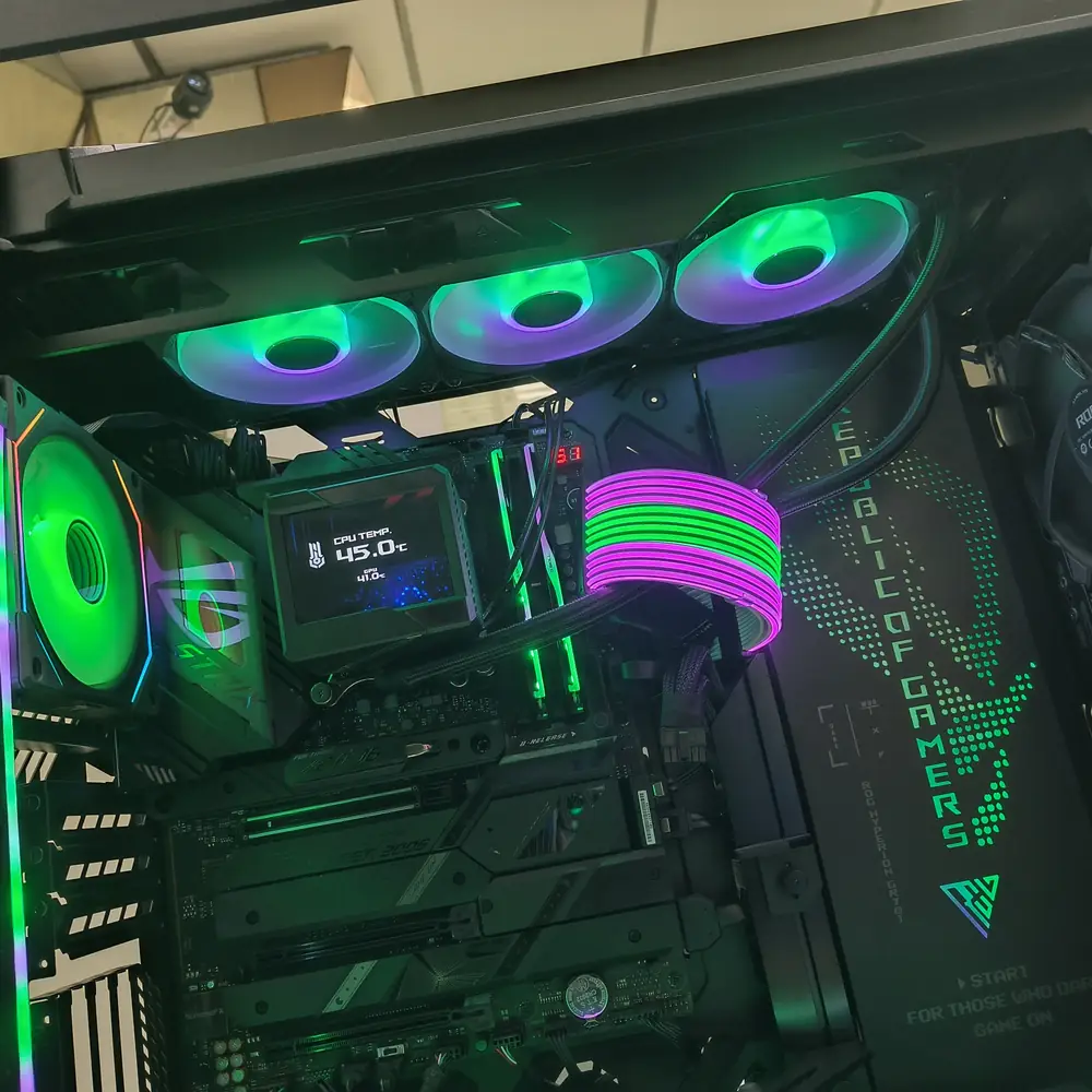 A gaming PC with visible radiator and fan clearance for proper airflow